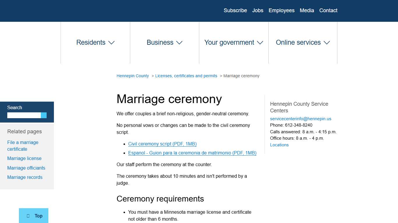 Marriage ceremony Hennepin County