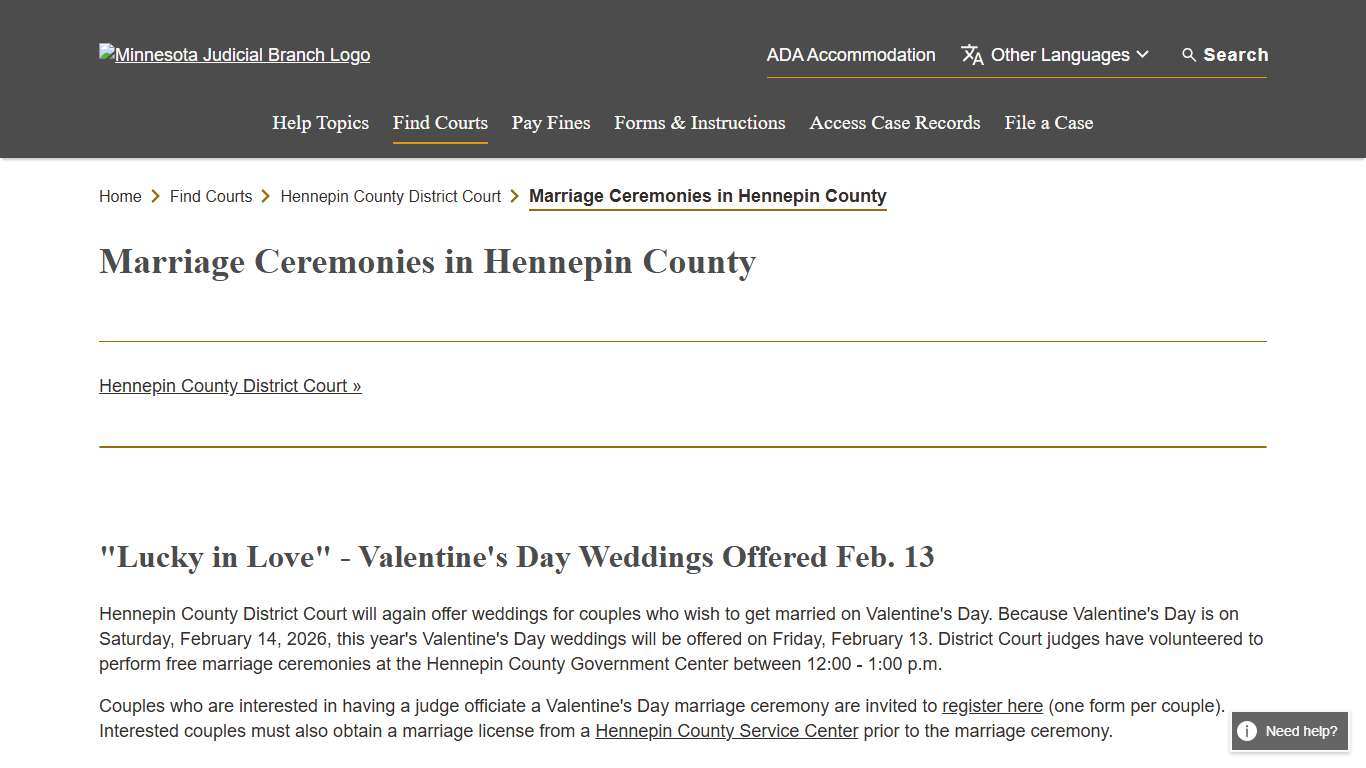 Marriage Ceremonies - Hennepin County District Court